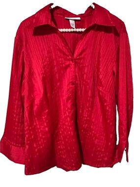 Dressbarn Red Button Down Blouse 14/16 Stretch